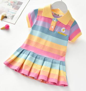 Unicom Children Summer  Dress with Turn-Down Collar For Girls