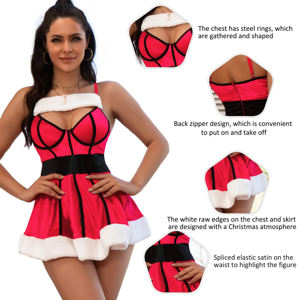 Women Plus Size Sexy Christmas Lingerie Plush Babydoll