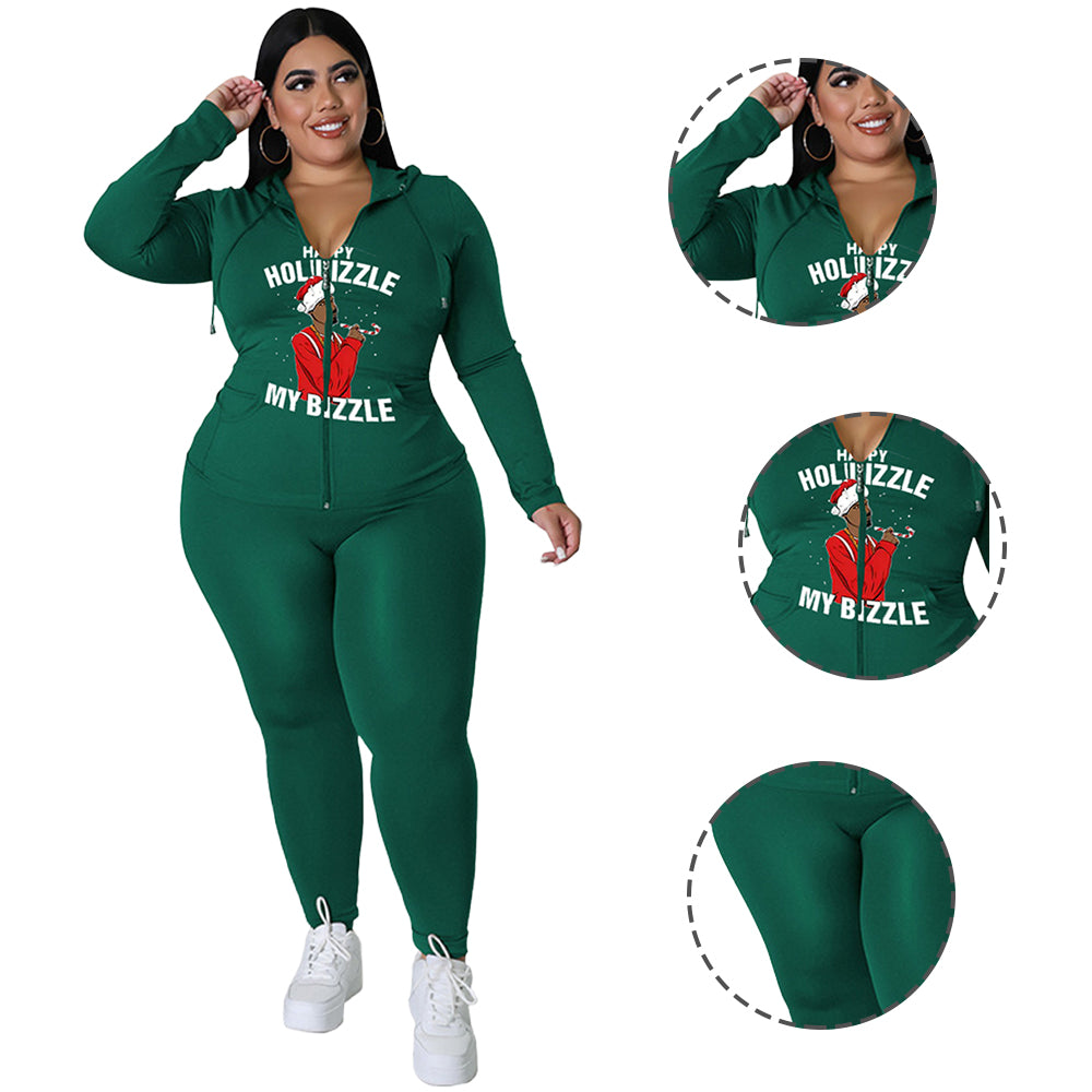 Women Plus Size Printed Tight Long Sleeve Sports Suit