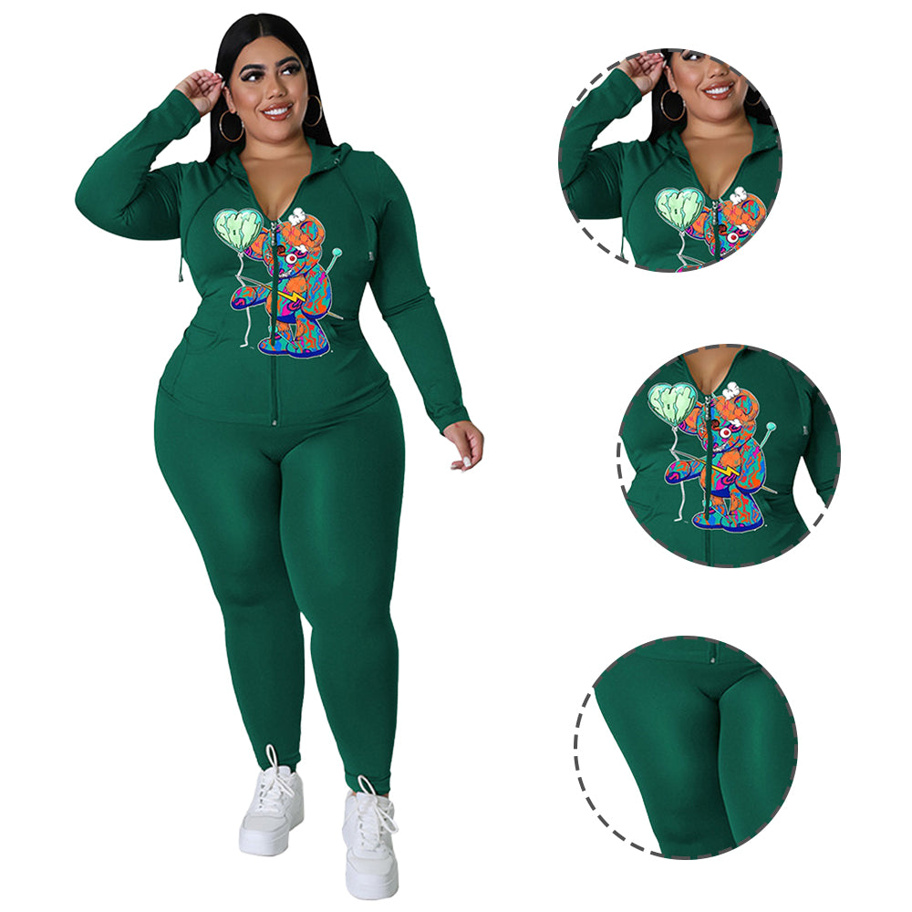 Women Plus Size Printed Tight Long Sleeve Sports Suit