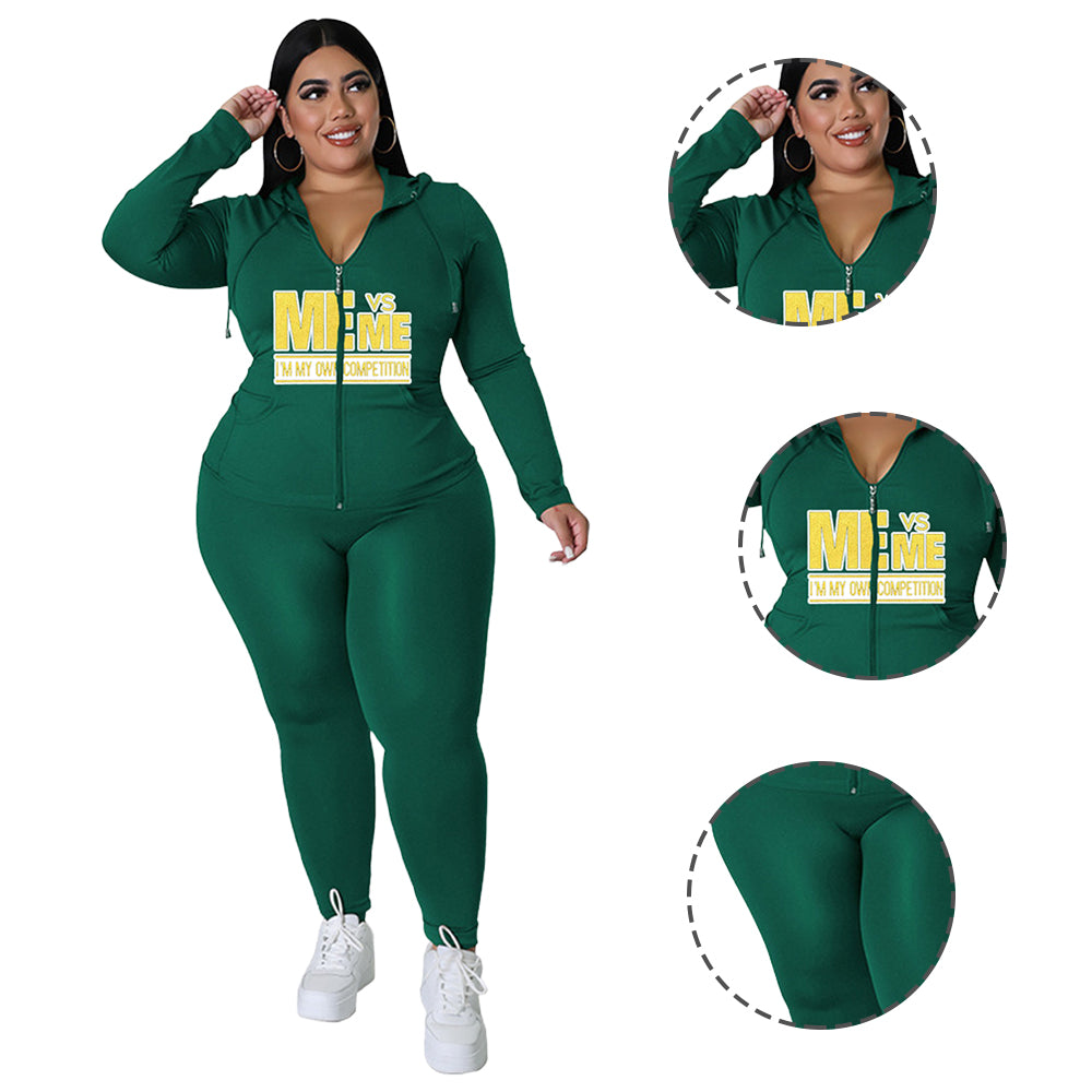 Women Plus Size Printed Tight Long Sleeve Sports Suit