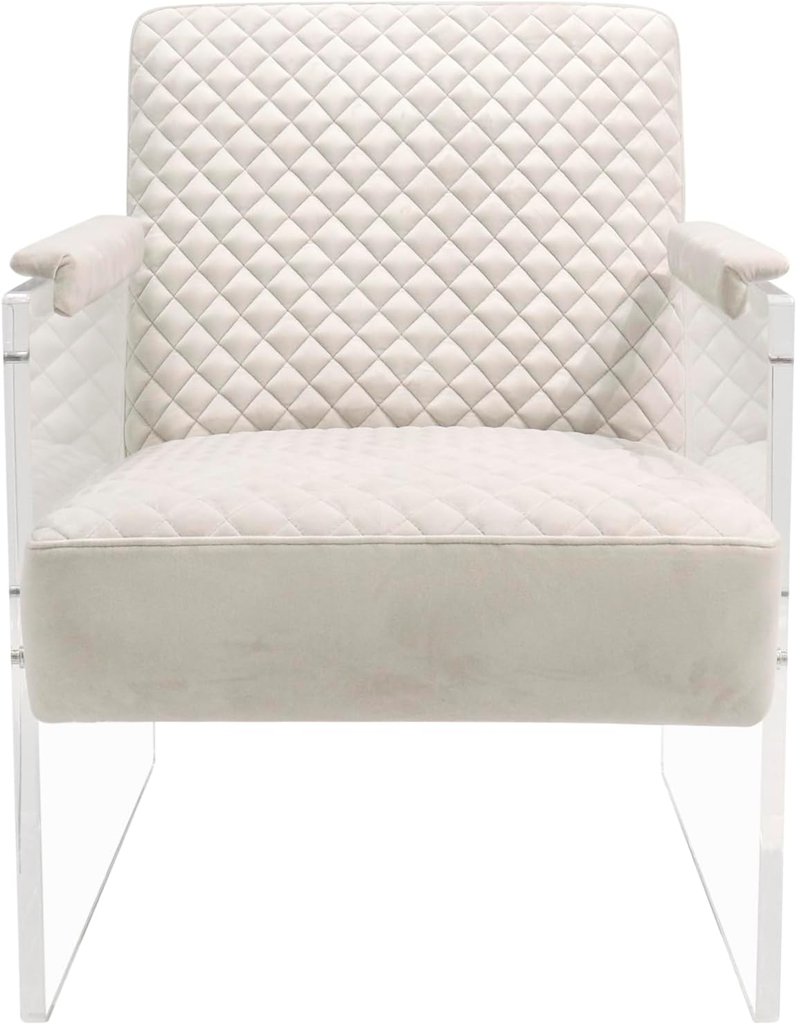 Pasargad Home Tribecca Collection Acrylic Base with Velvet Upholstered Accentchair, Ivory