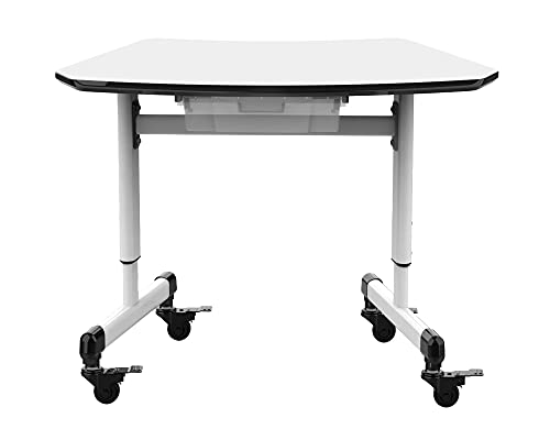 Height-Adjustable Trapezoid Student Desk with Drawer - Black