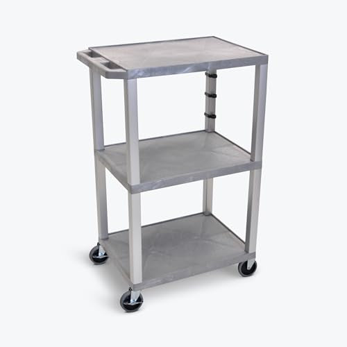 42 in.H 3-Shelf Utility Cart - Gray Shelves Nickel Legs - Gray