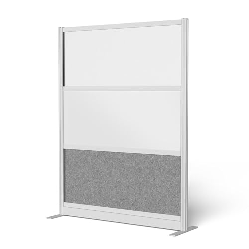 Modular Wall Room Divider System - Silver Frame - 53 in. x 70 in. Starter Wall - Wide Paneling - GRAY