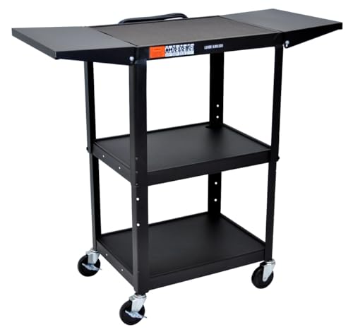 Adjustable-Height Steel Utility Cart - Drop Leaf Shelves Black - Black