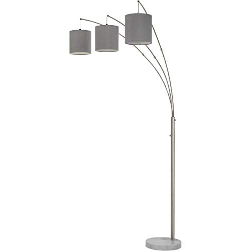 Lyndon Metal Arc Floor Lamp With Platnimum Grey Drum Shade And Marble Base