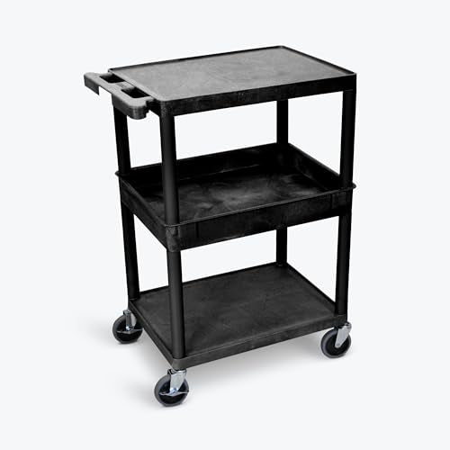 Flat Top/Bottom and Tub Middle Shelf Cart - Black