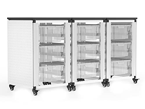 Modular Classroom Storage Cabinet - 3 side-by-side modules with 9 large bins - Black