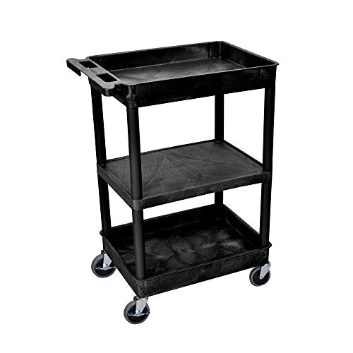 Top/Bottom Tub and Flat Middle Shelf Cart - Black