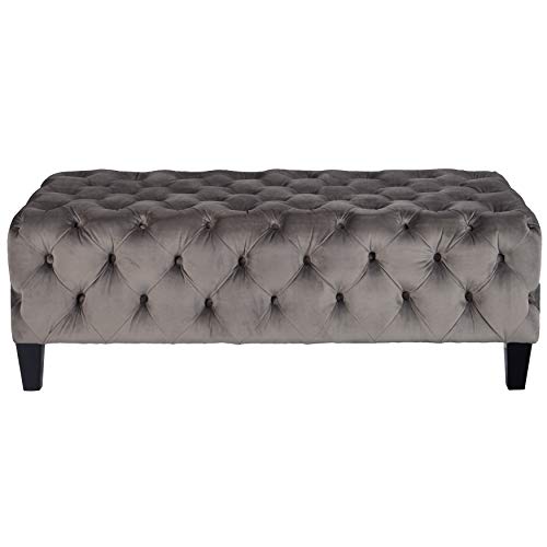 Rectangular Button Tufted Cocktail Ottoman in Luxor Flannel