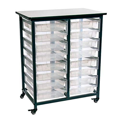 Mobile Bin Storage Unit - Double Row with Small Clear Bins - Gray
