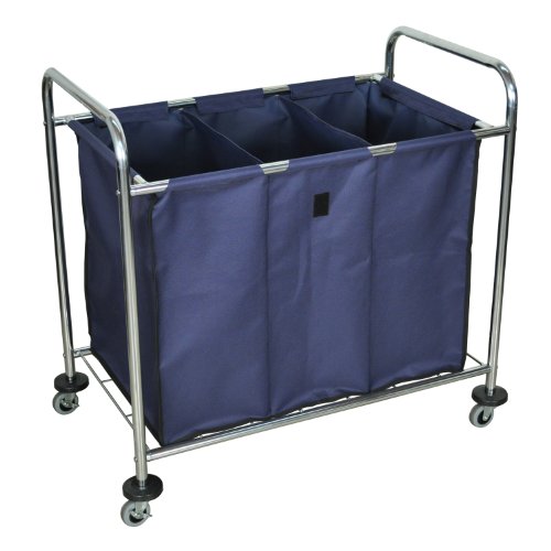 Industrial Laundry Cart - Divided Canvas Bag - Blue