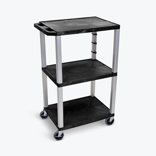 42 in.H 3-Shelf Utility Cart - Electric Black Shelves Nickel Legs - Black