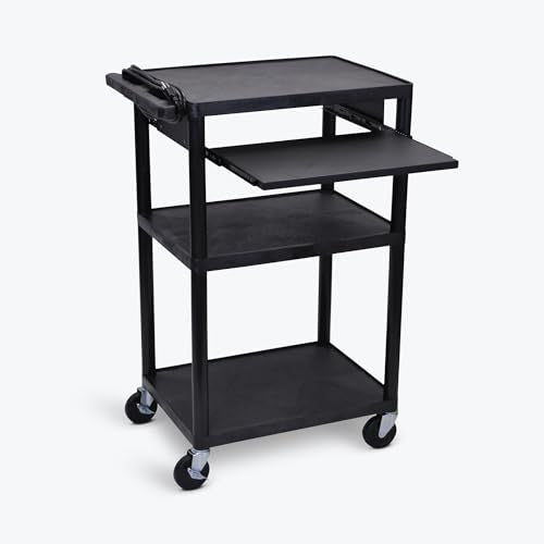 42 in.H Utility Cart - Three Shelves Electric Pullout Shelf Black - Black