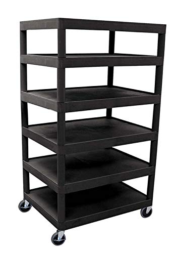 Six Flat-Shelf Structural Foam Plastic Cart - Black