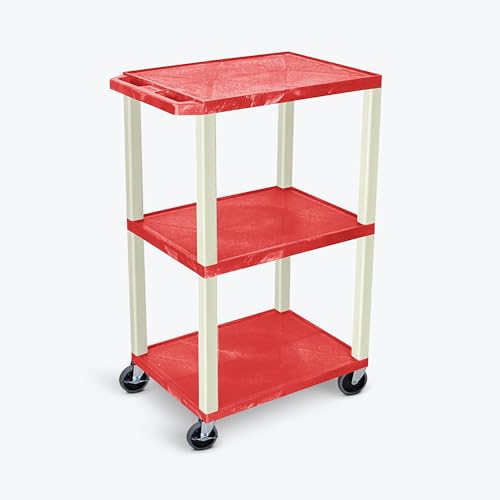 42 in.H 3-Shelf Utility Cart - Red Shelves Putty Legs - Red