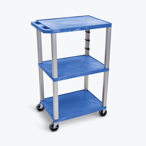 42 in.H 3-Shelf Utility Cart - Electric Blue Shelves Nickel Legs - Blue