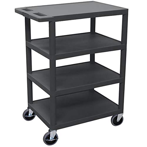 Four Flat-Shelf Structural Foam Plastic Cart - Black