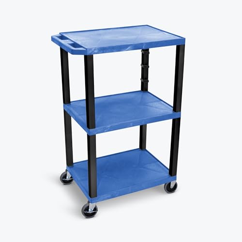 42 in.H 3-Shelf Utility Cart - Blue Shelves Black Legs - Blue