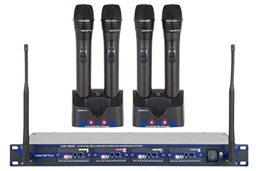 Professional Rechargeable 4 Channel UHF Wireless Microphone System