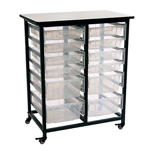 Mobile Bin Storage Unit - Double Row with Large and Small Clear Bins - Gray