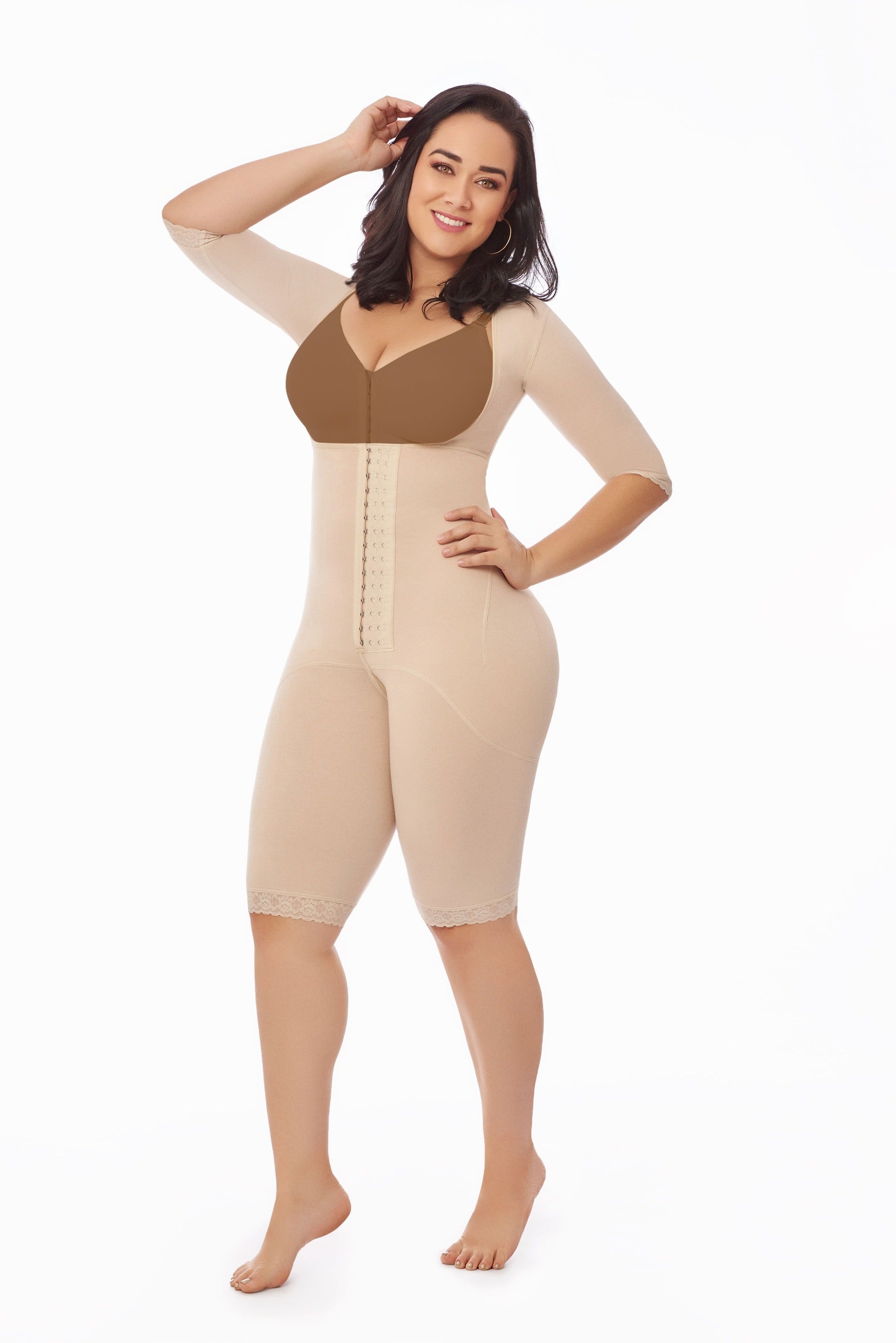 11513 - STAGE 1 BRALESS FULL BODY ABOVE KNEE FAJA WITH SLEEVES