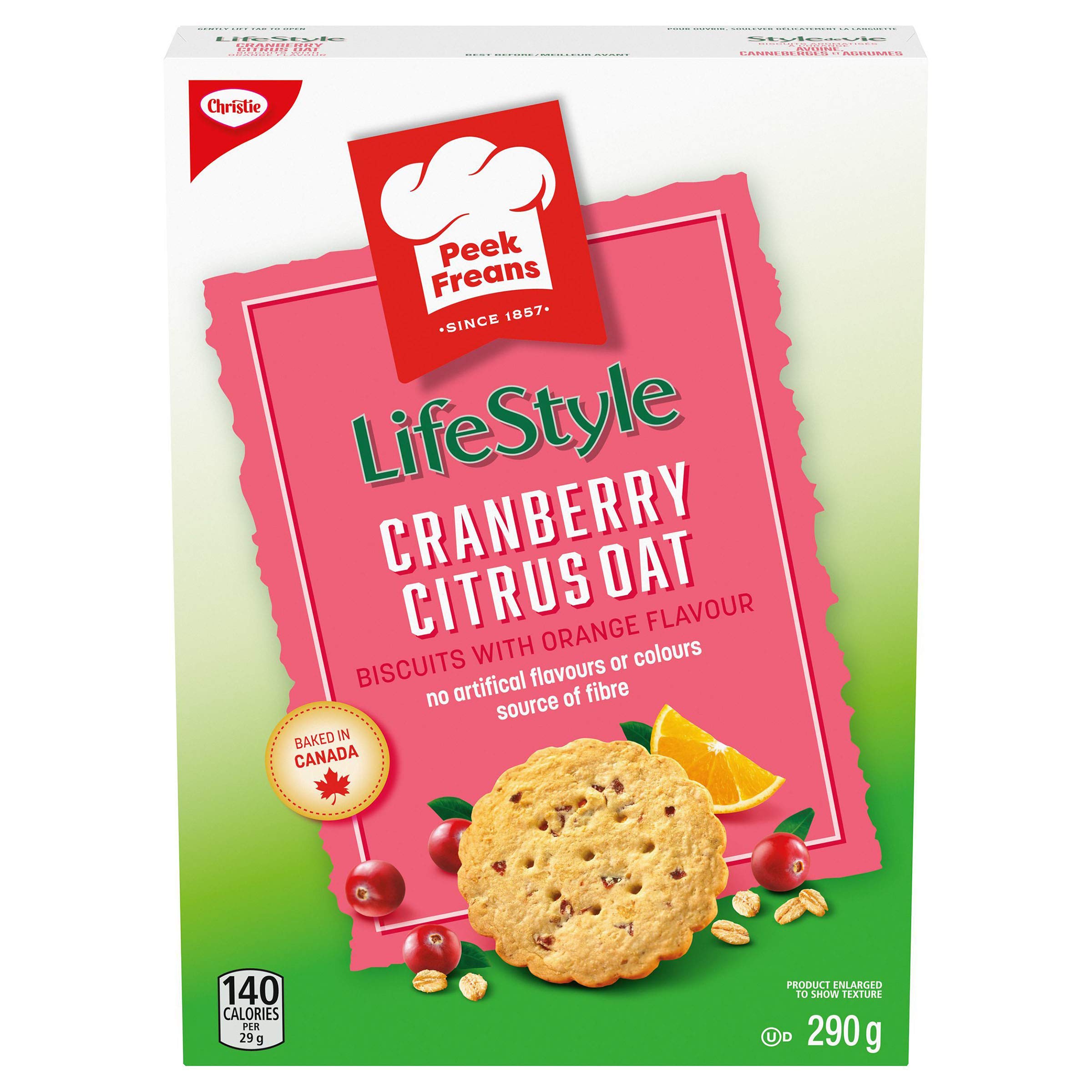 Peek Frean Lifestyle Cranberry Citrus Oat Crunch Cookies, 290g/10.22oz (Shipped from Canada)