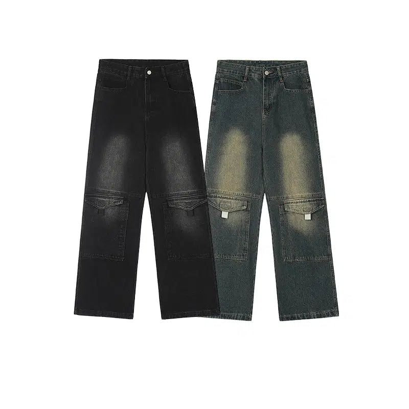 Bleach Wash Multi-Pocket Jeans