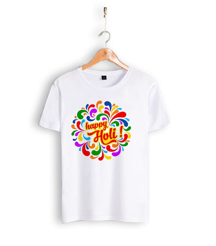 Beautifully Printed Unisex Happy Holi T-Shirt for Holi Occasion