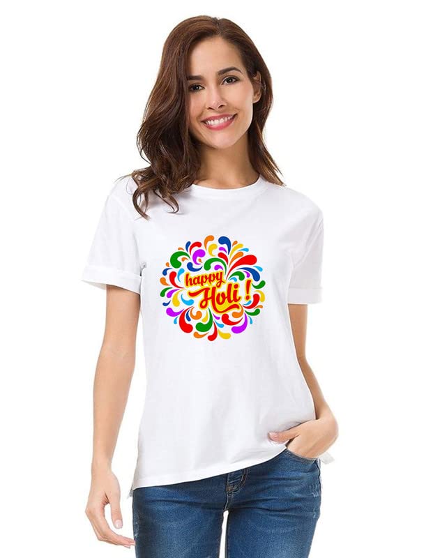 Beautifully Printed Unisex Happy Holi T-Shirt for Holi Occasion