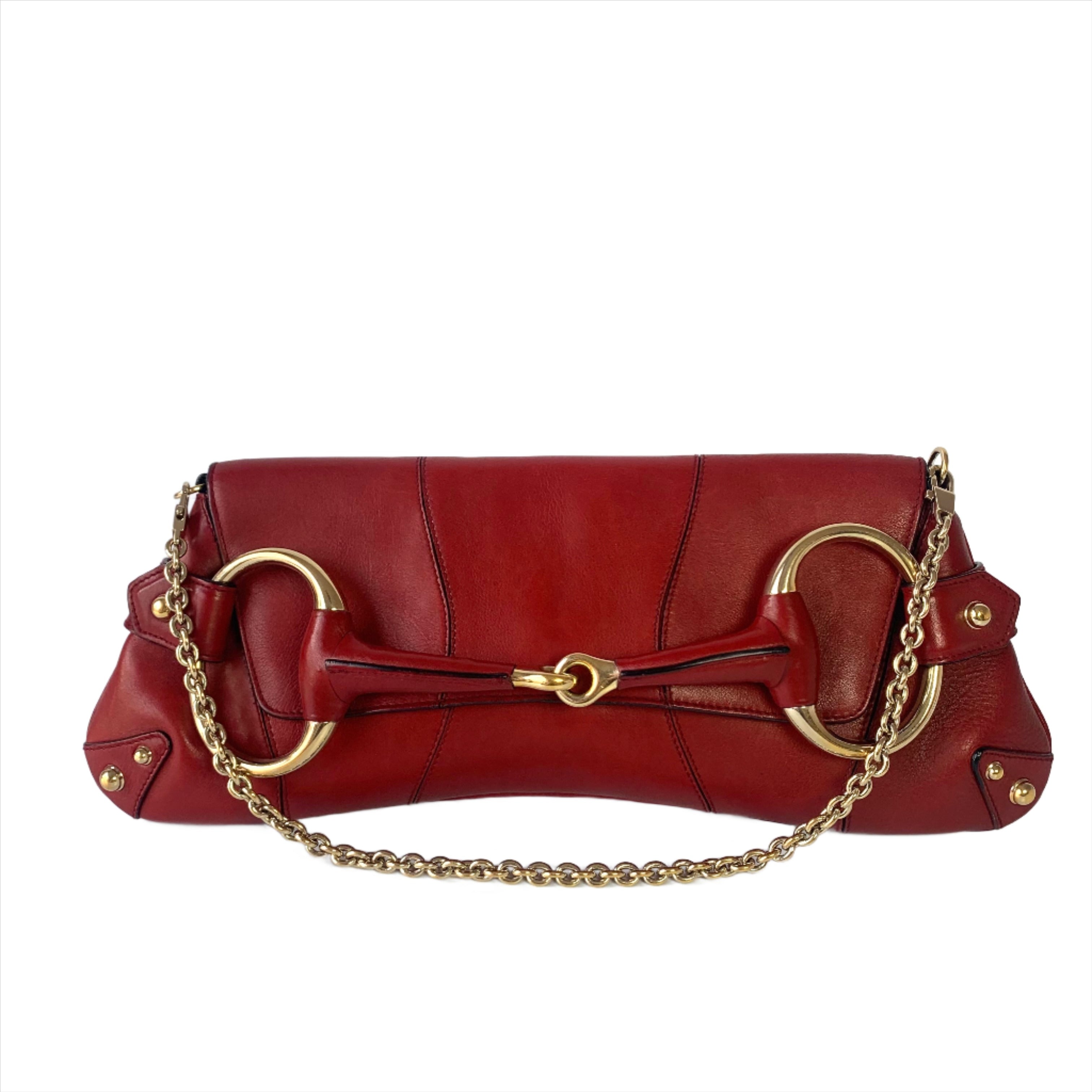 Sold Gucci Horsebit 1955 Chain leather bag in Red with gold studs