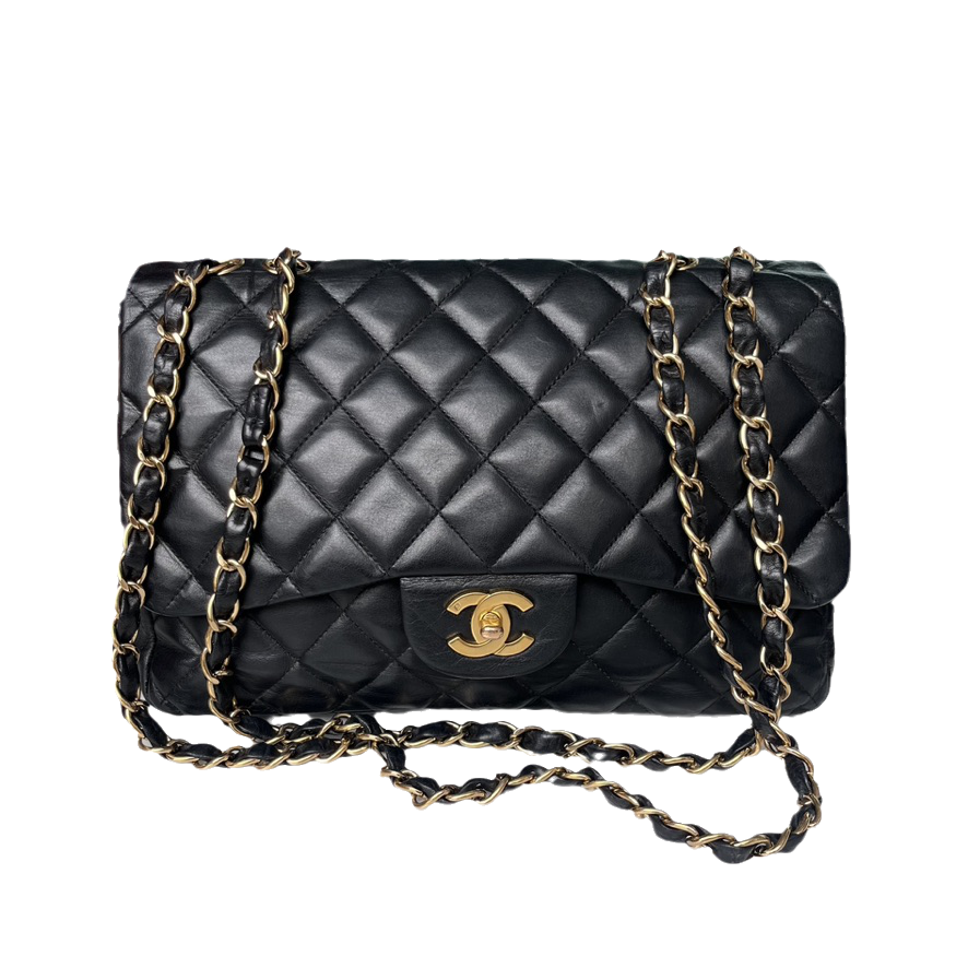 Sold Chanel Classic Flap Jumbo Vintage Black Lambskin Leather with 24k Gold Hardware