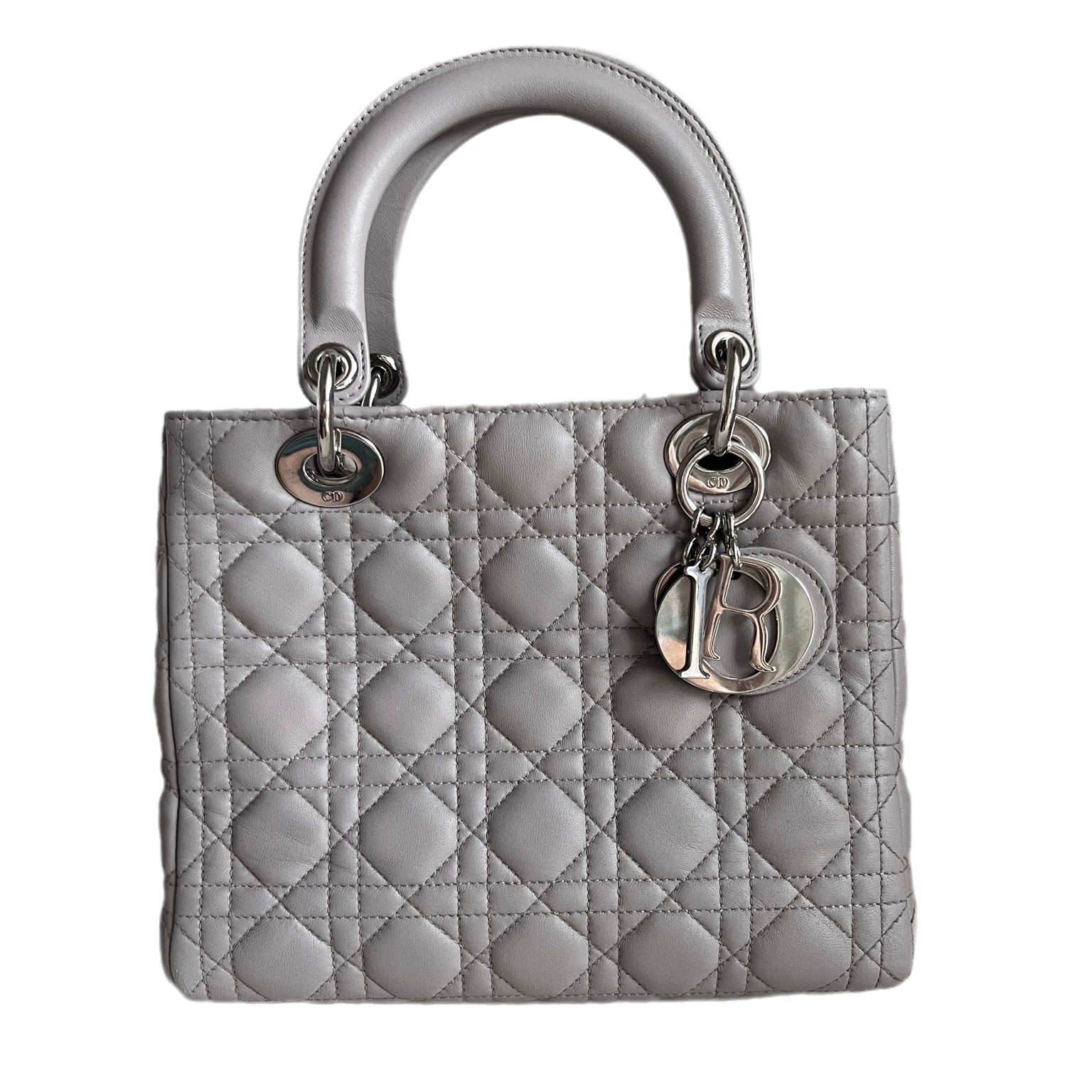 Sold Lady Dior Grey Cannage Leather Medium no strap