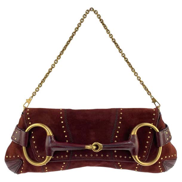 Sold Gucci Horsebit 1955 Chain Suede leather bag in Burgundy with gold studs