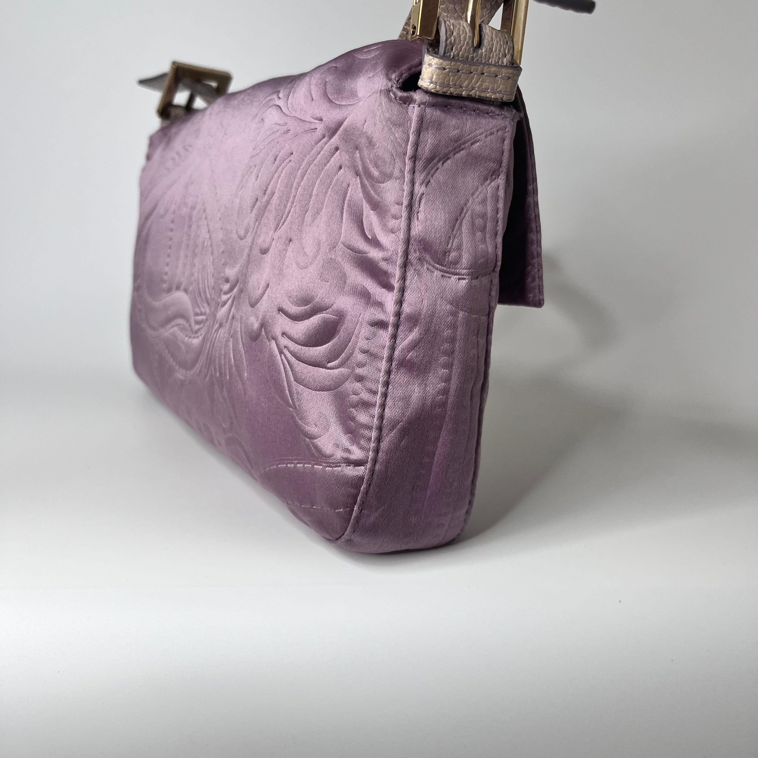 Sold FENDI Baguette Purple Silk with embossed pattern