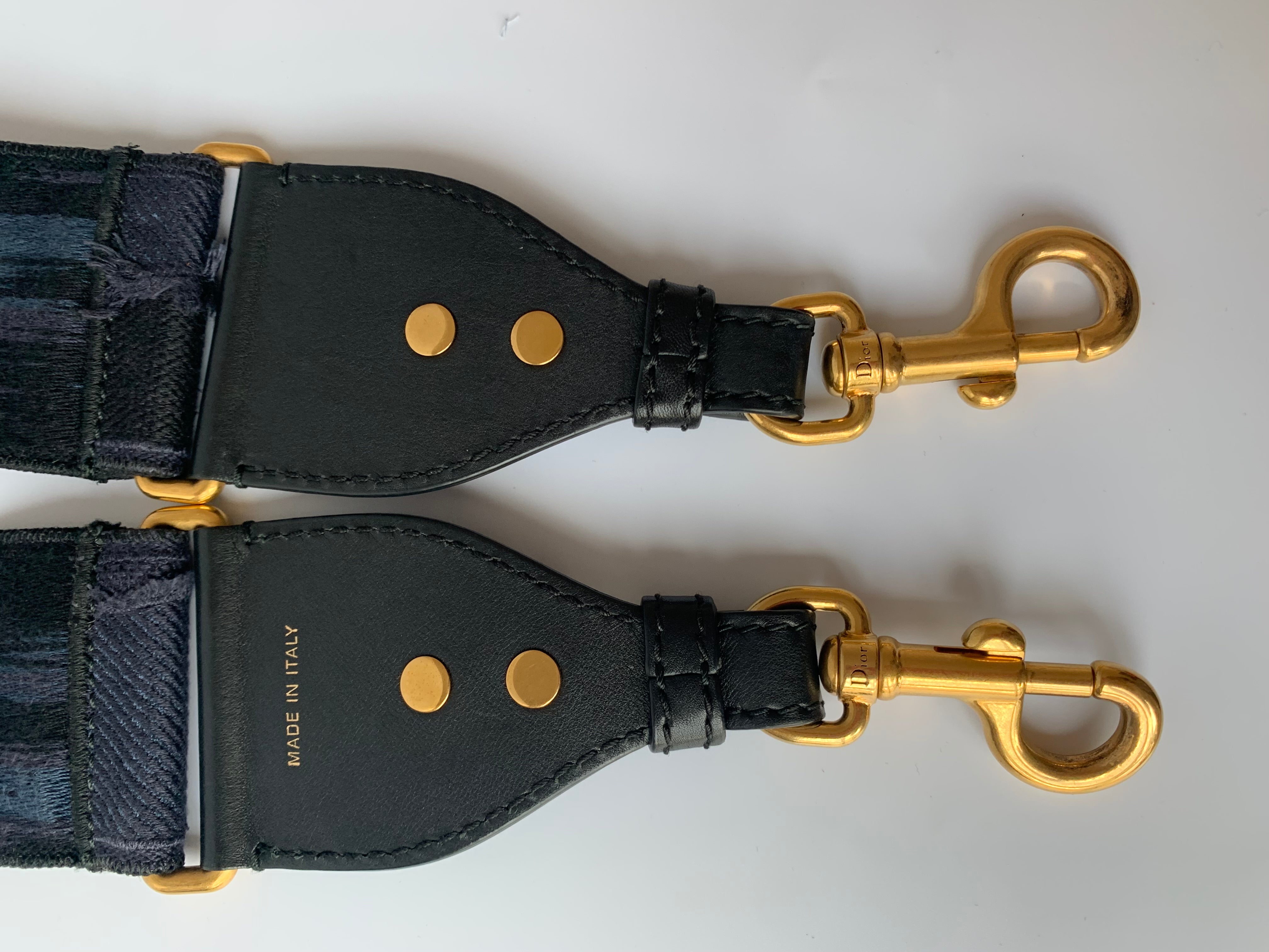 Dior Saddle Strap Navy canvas with Dior Logo and Metal