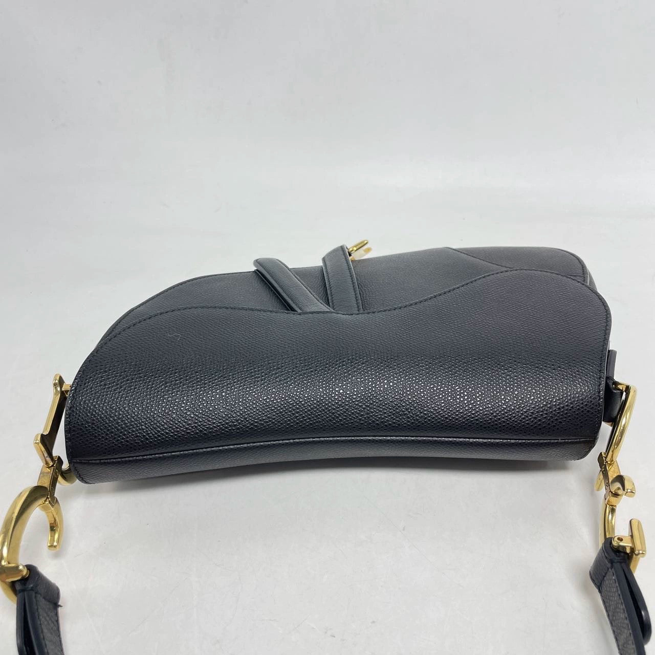 Dior Saddle Black Medium Grained Leather Handbag with Gold Hardware with Strap