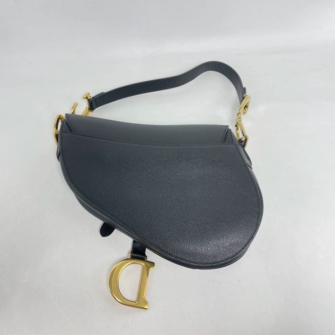 Dior Saddle Black Medium Grained Leather Handbag with Gold Hardware with Strap
