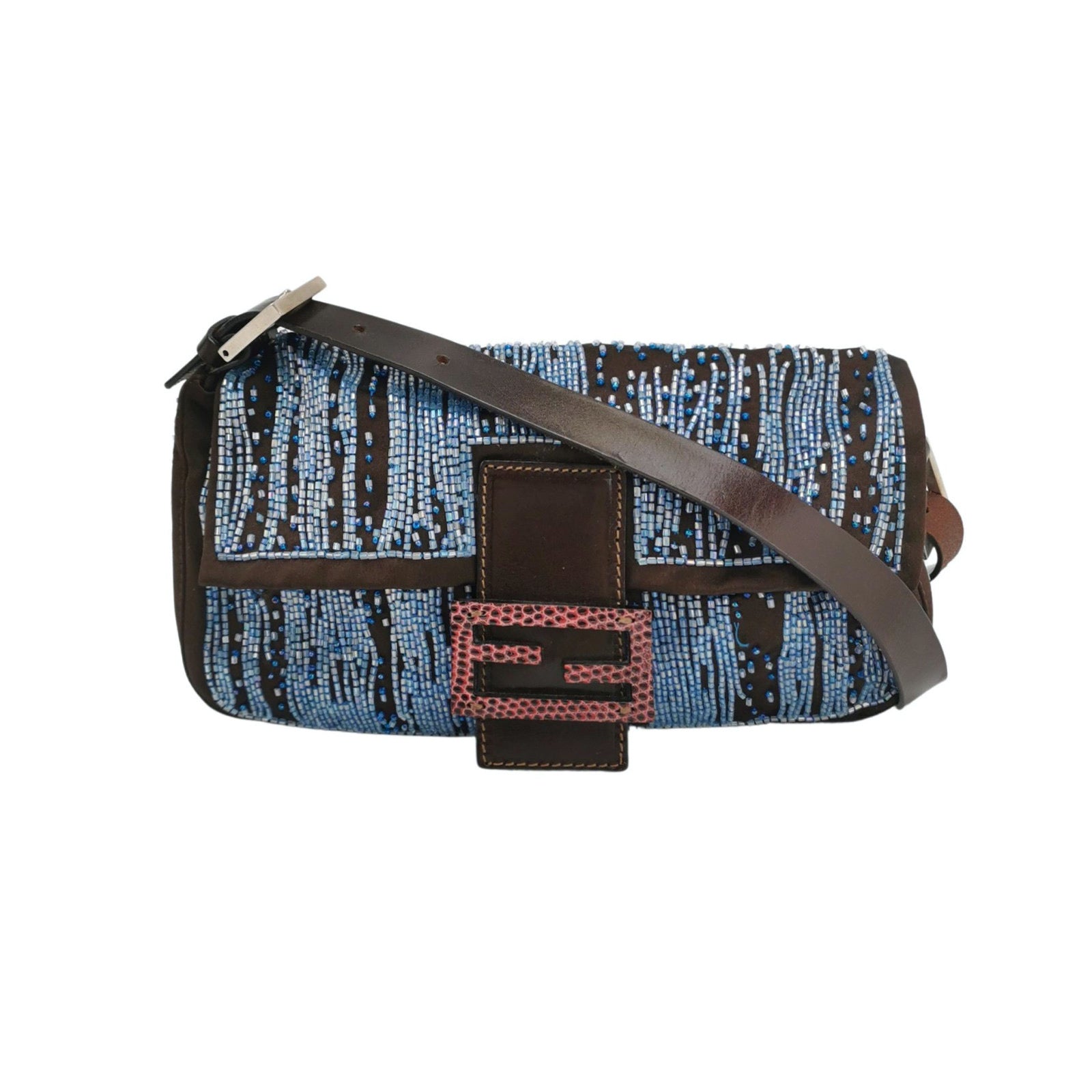 Fendi Baguette Black Silk with Blue Beads