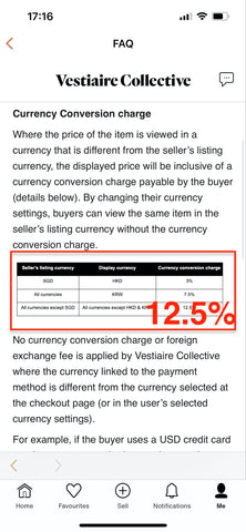 Vestiaire Collective currency conversion fees