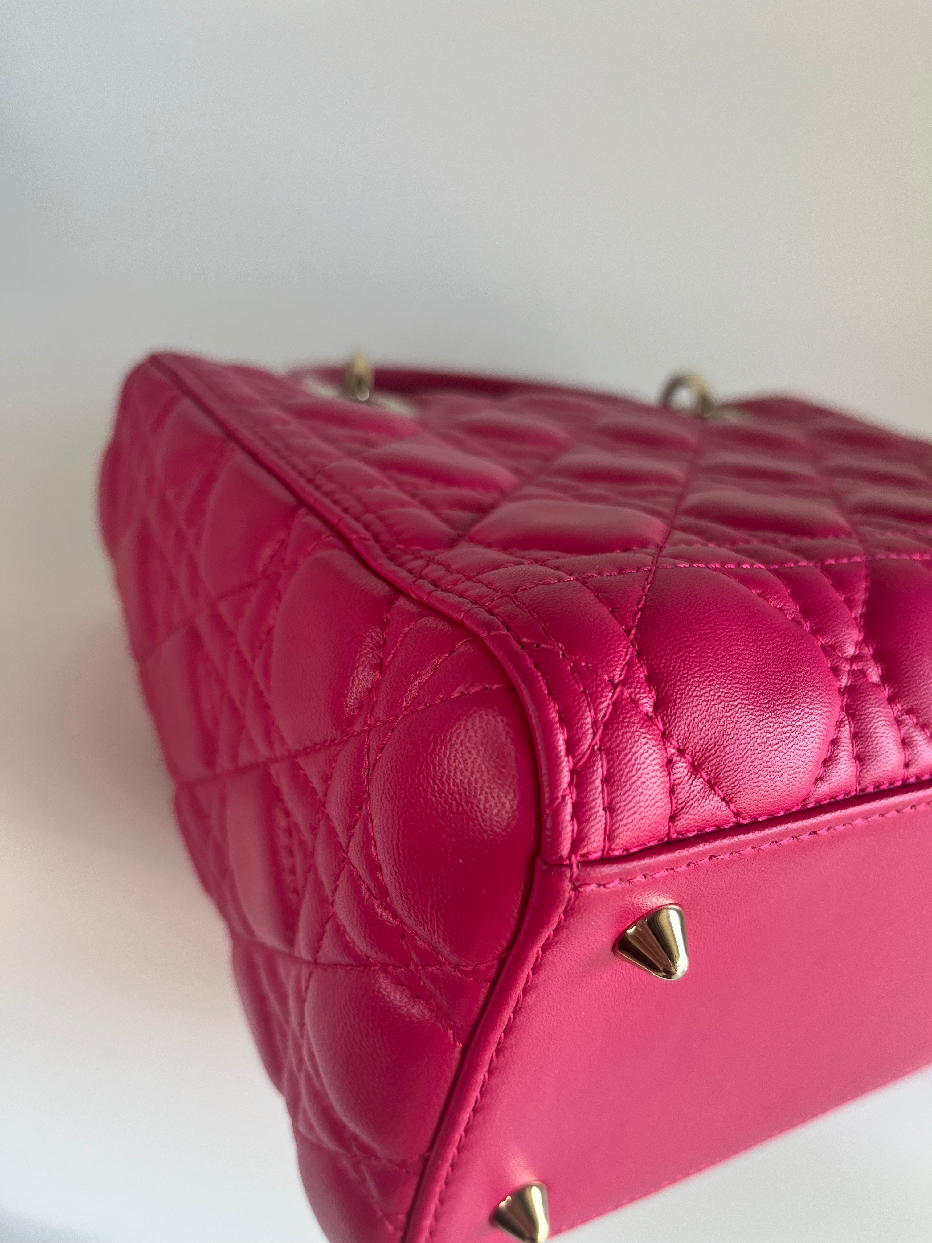 Sold Lady Dior Hot Pink Fuchsia Cannage Leather Medium