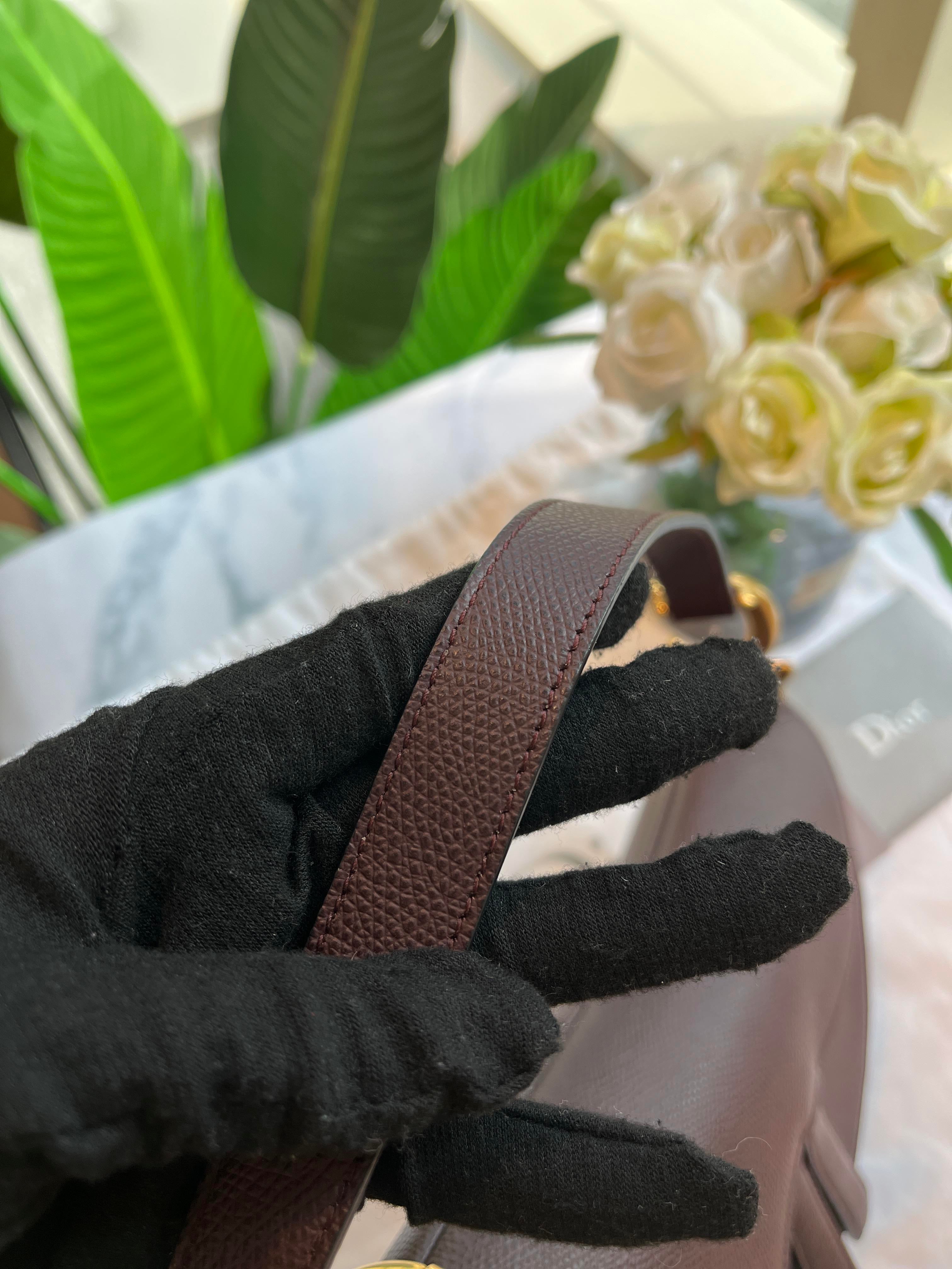 Sold Dior Saddle Maroon Medium Grained Leather Handbag with Strap