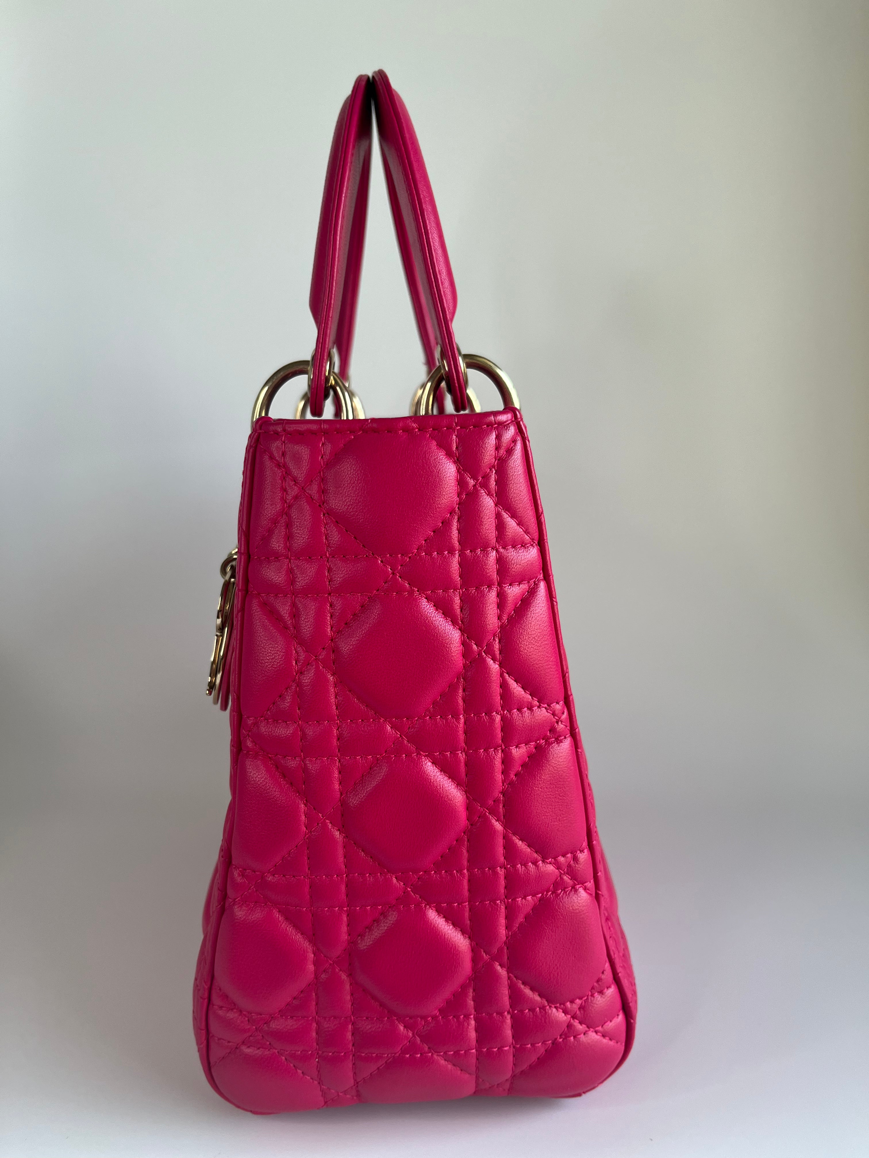 Sold Lady Dior Hot Pink Fuchsia Cannage Leather Medium