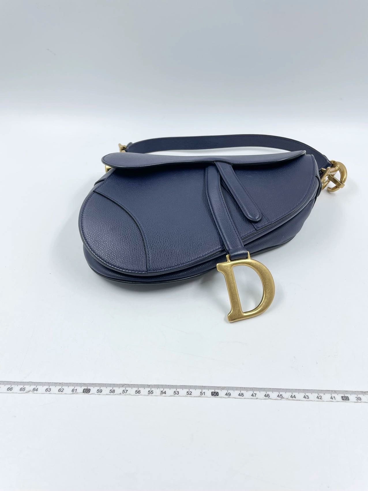 Sold Dior Saddle Blue Medium Grained Leather Handbag with Strap