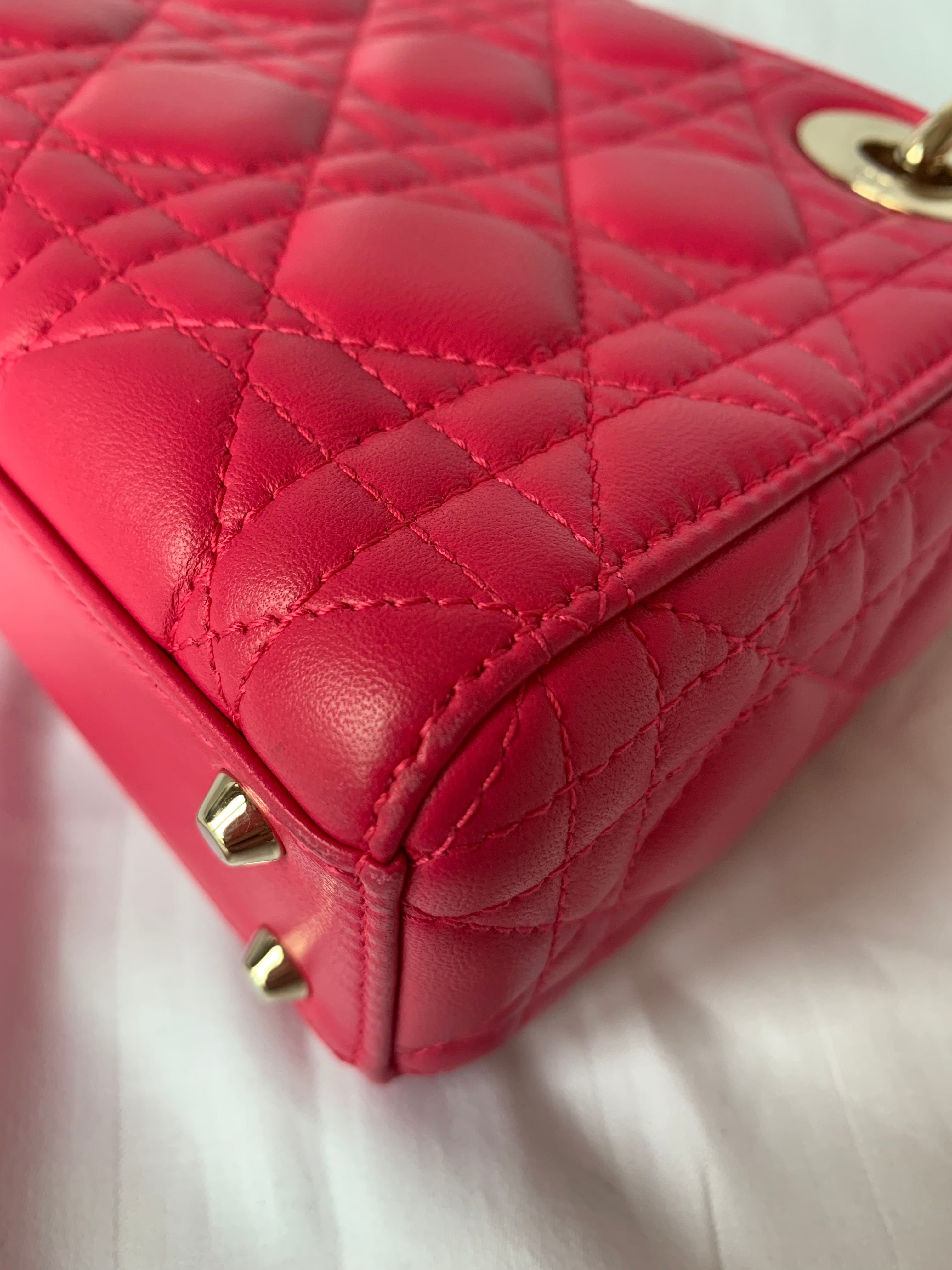 Sold Lady Dior Pink Mini handbag Cannage Leather with strap