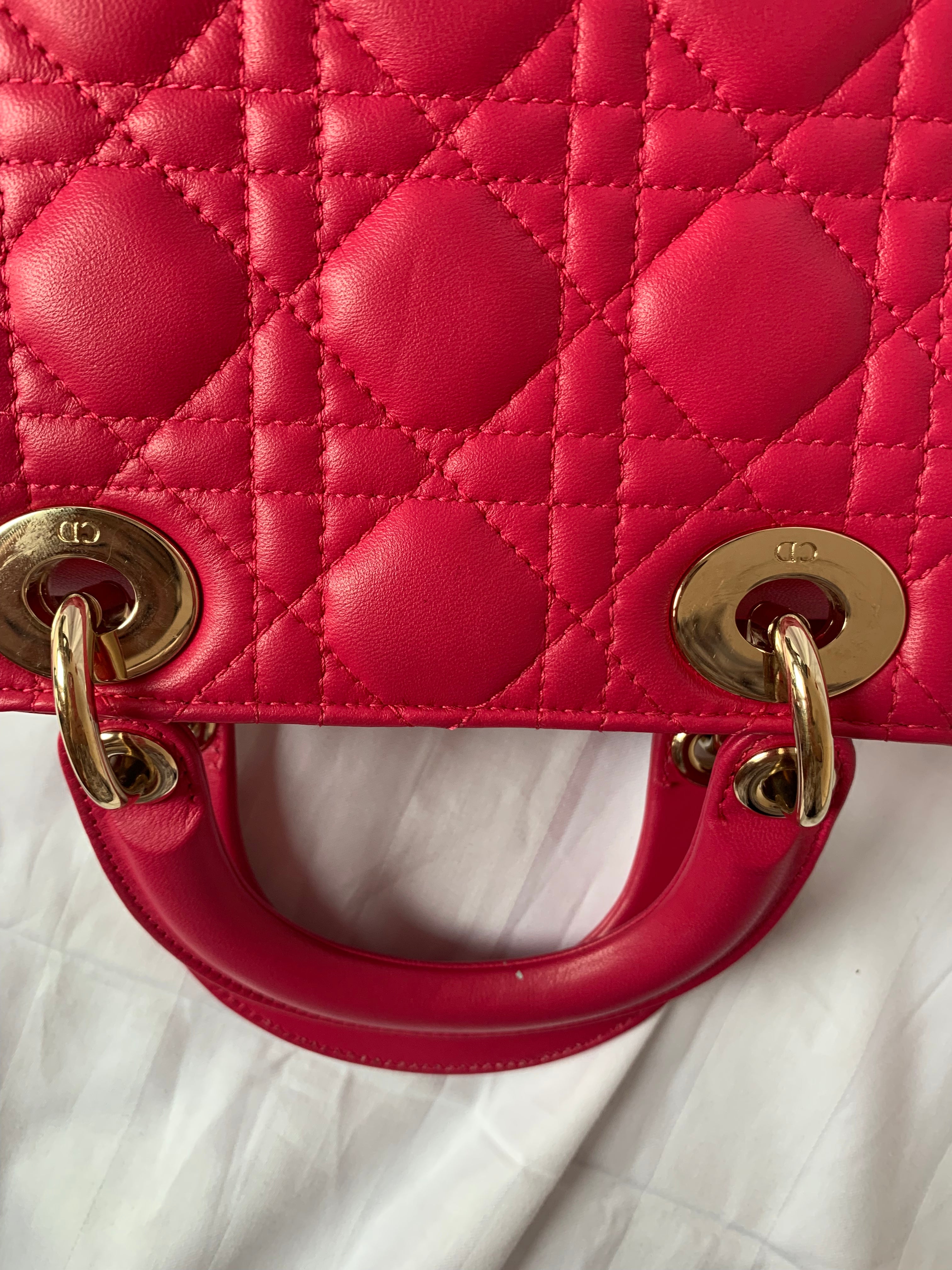 Sold Lady Dior Pink Mini handbag Cannage Leather with strap