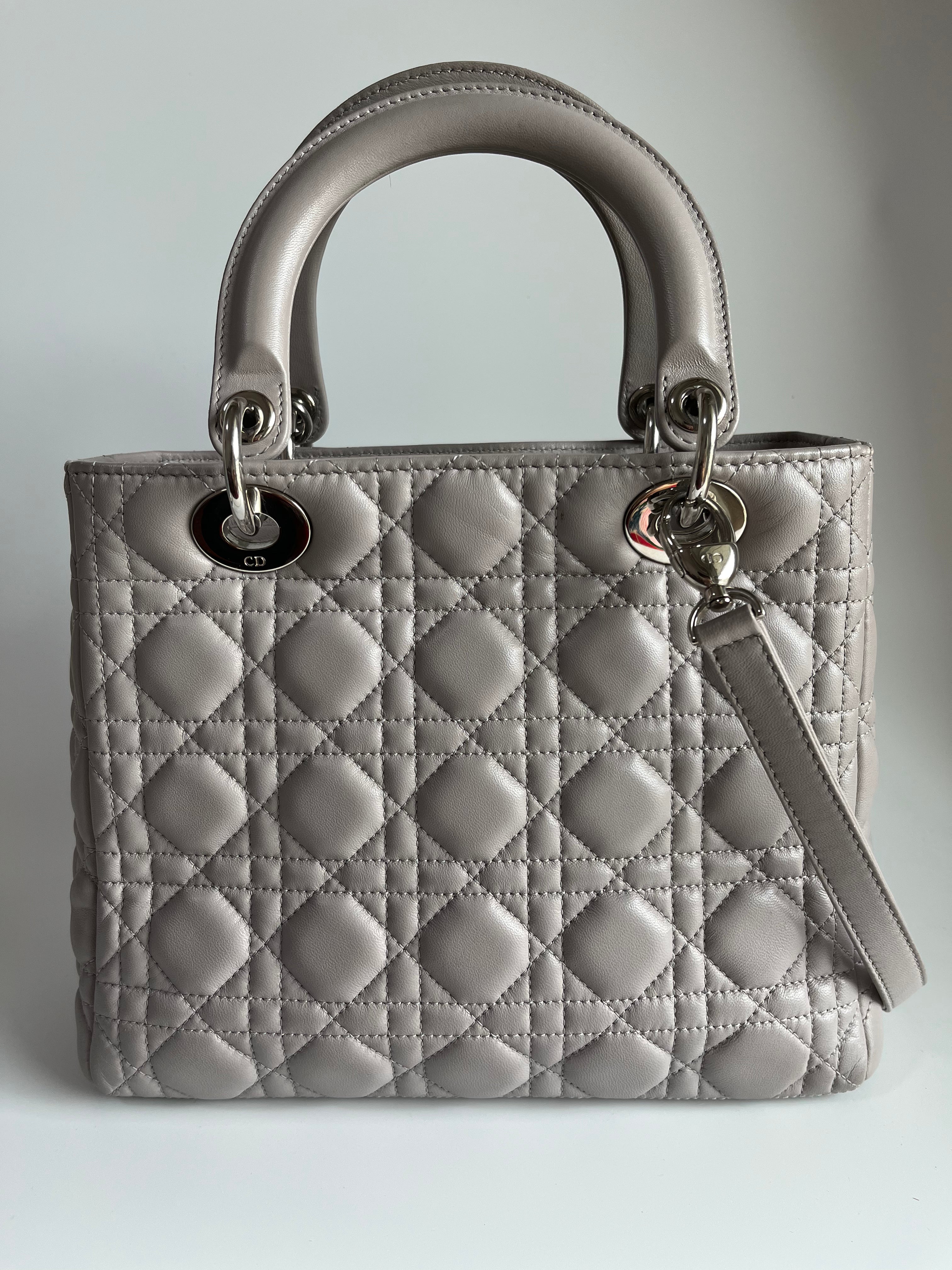 Sold Lady Dior Grey Cannage Leather Medium with strap