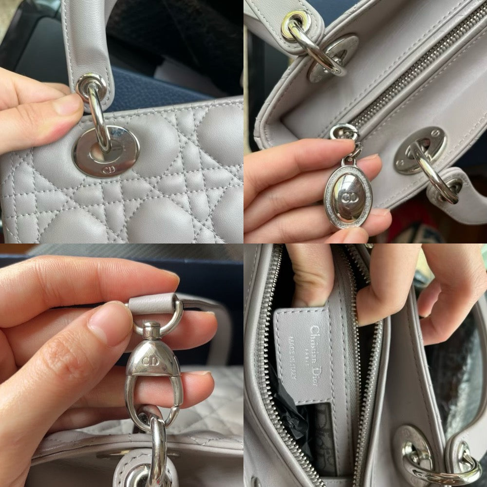 Sold Lady Dior Grey Cannage Leather Medium with strap