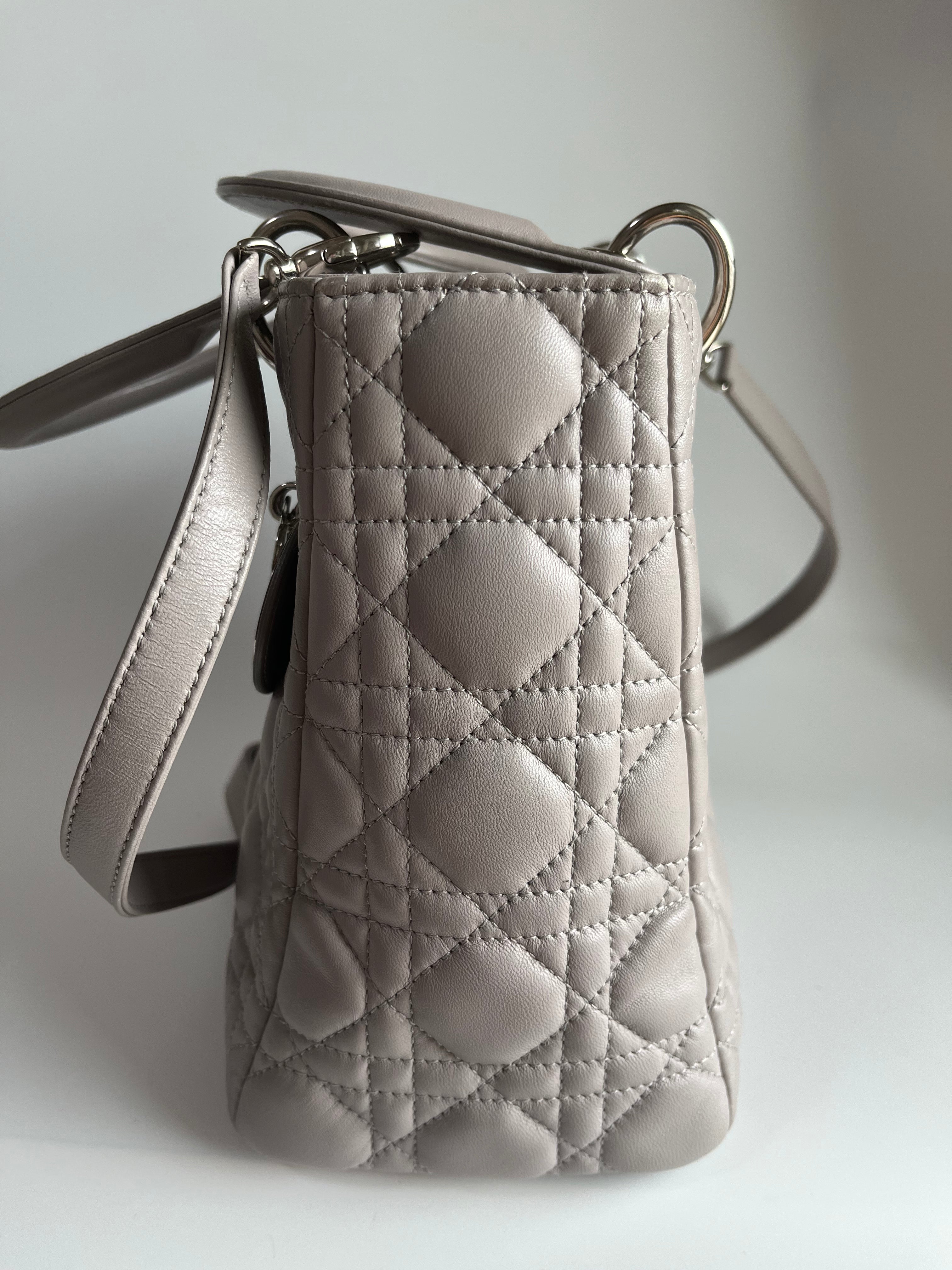 Sold Lady Dior Grey Cannage Leather Medium with strap